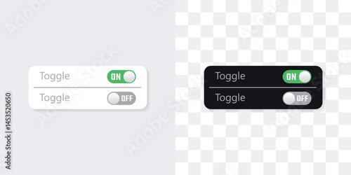 On and off toggle switch buttons. Switch toggle green grey isolated vector elements.Active and Inactive icon.Modern web and mobile app switch. Vector illustration