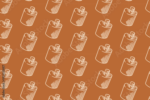 hip flask doodle seamless pattern on tan background for adventure merchandise. outdoor stainless bottle engraving pattern background for hunting. retro water bottle hatching illustration wallpaper