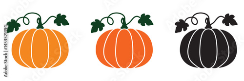 Pumpkins vector collection, symbol Halloween, autumn, crop, thanksgiving day, fruitful year silhouette on white background, Vector illustration