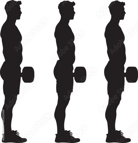 Dumbbell Romanian Deadlift Exercise Silhouette: Man Performing RDL Workout for Hamstrings and Glutes, Strength Training Illustration, Fitness Guide