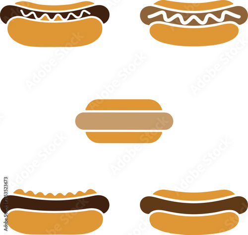 set of hot dogs featuring various hot dog designs on a clean white background