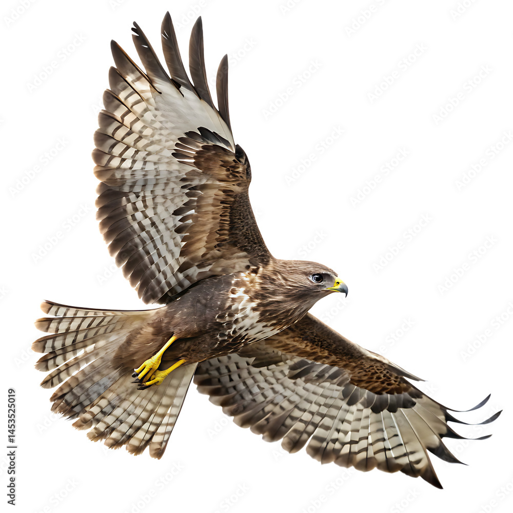 Fototapeta premium common buzzard in flight isolated on background white