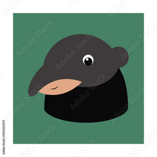 Adorable cartoon illustration of a tapir head with simplified shapes and green background