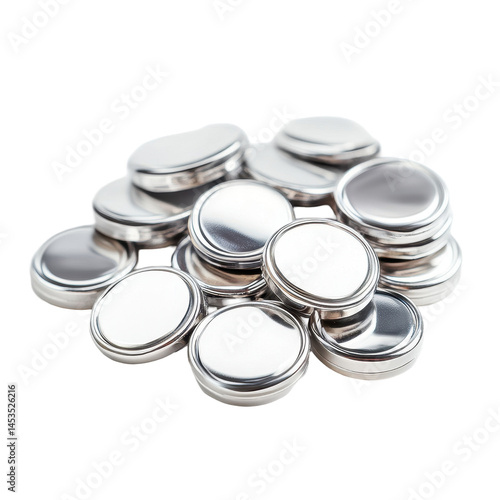 Isolated button battery collection on a white background for various applications and devices, Button battery isolated on white background
