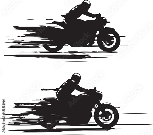 Silhouette Motorcycle Speeding Vector Illustration: Fast Motorbike Rider Art, Racing Bike Graphic, Motion Blur Design, Sport Vehicle Image
