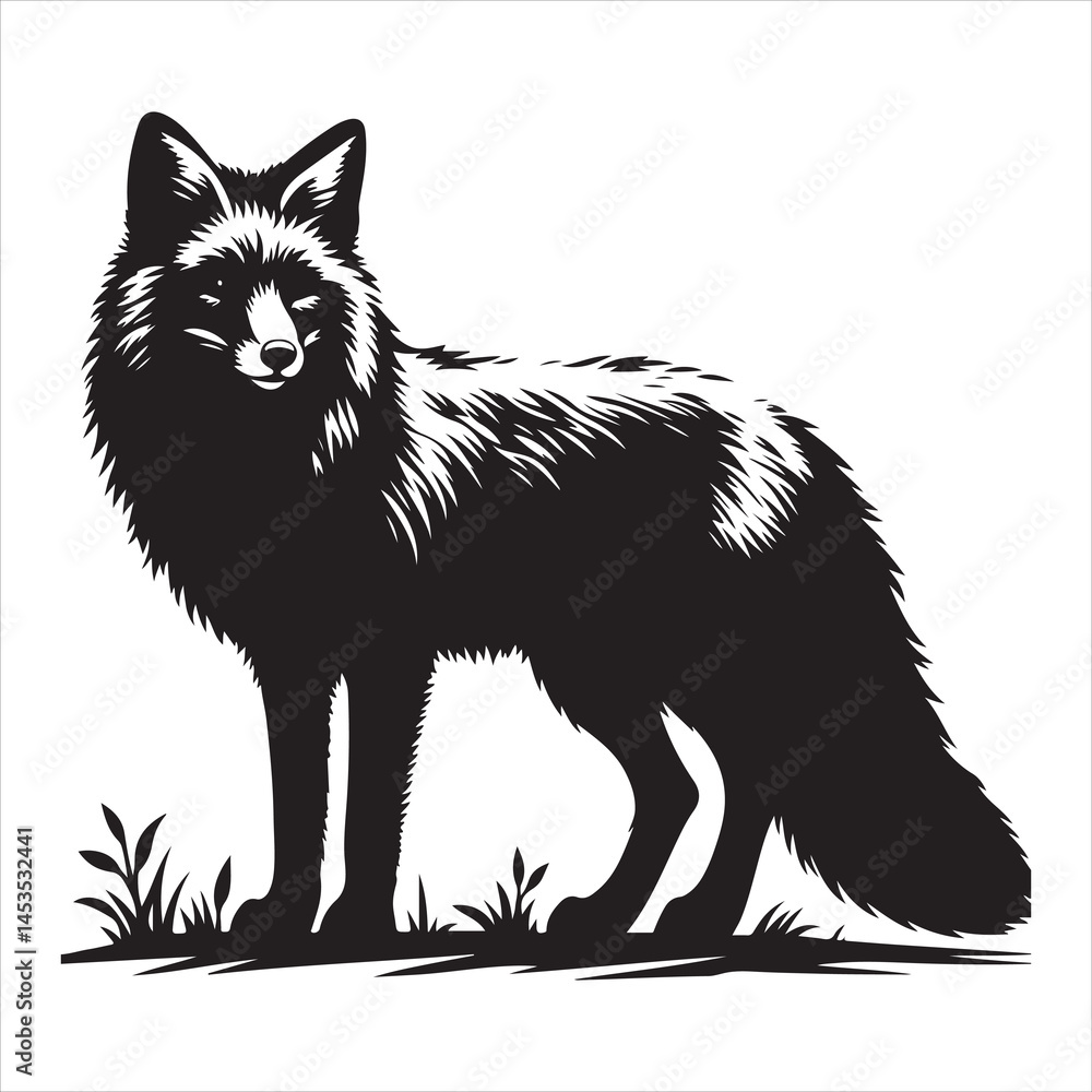 Obraz premium Silhouette vector of a fox standing on a white background