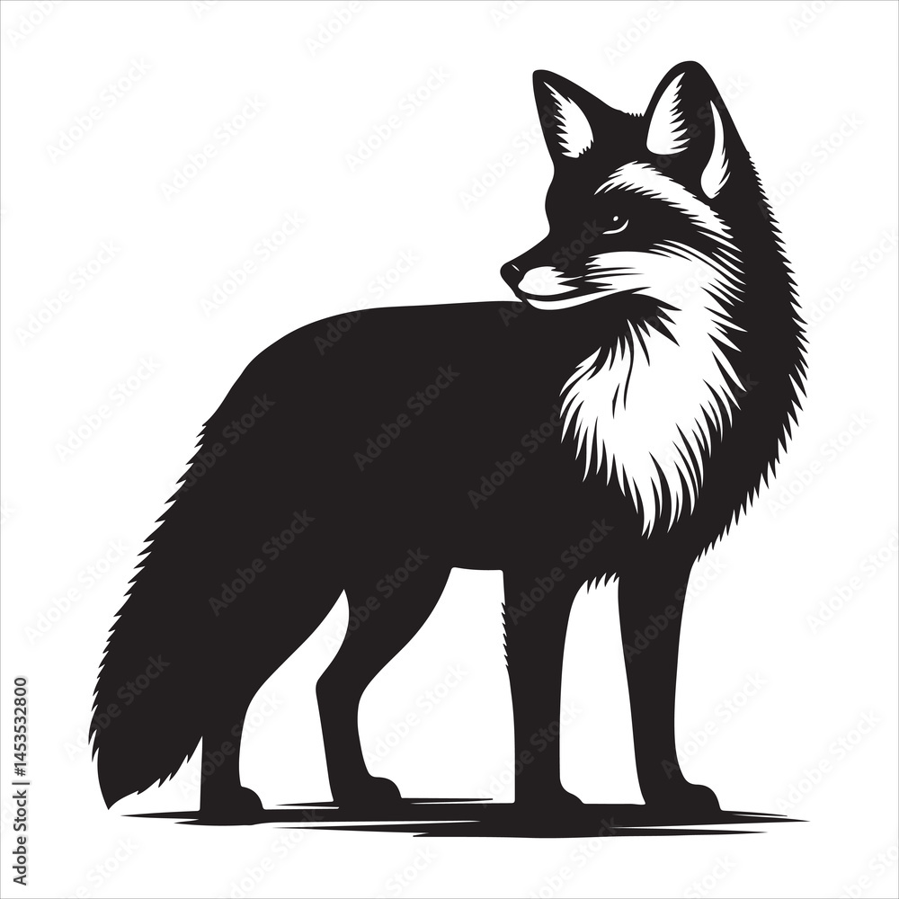 Fototapeta premium Silhouette vector of a fox standing on a white background