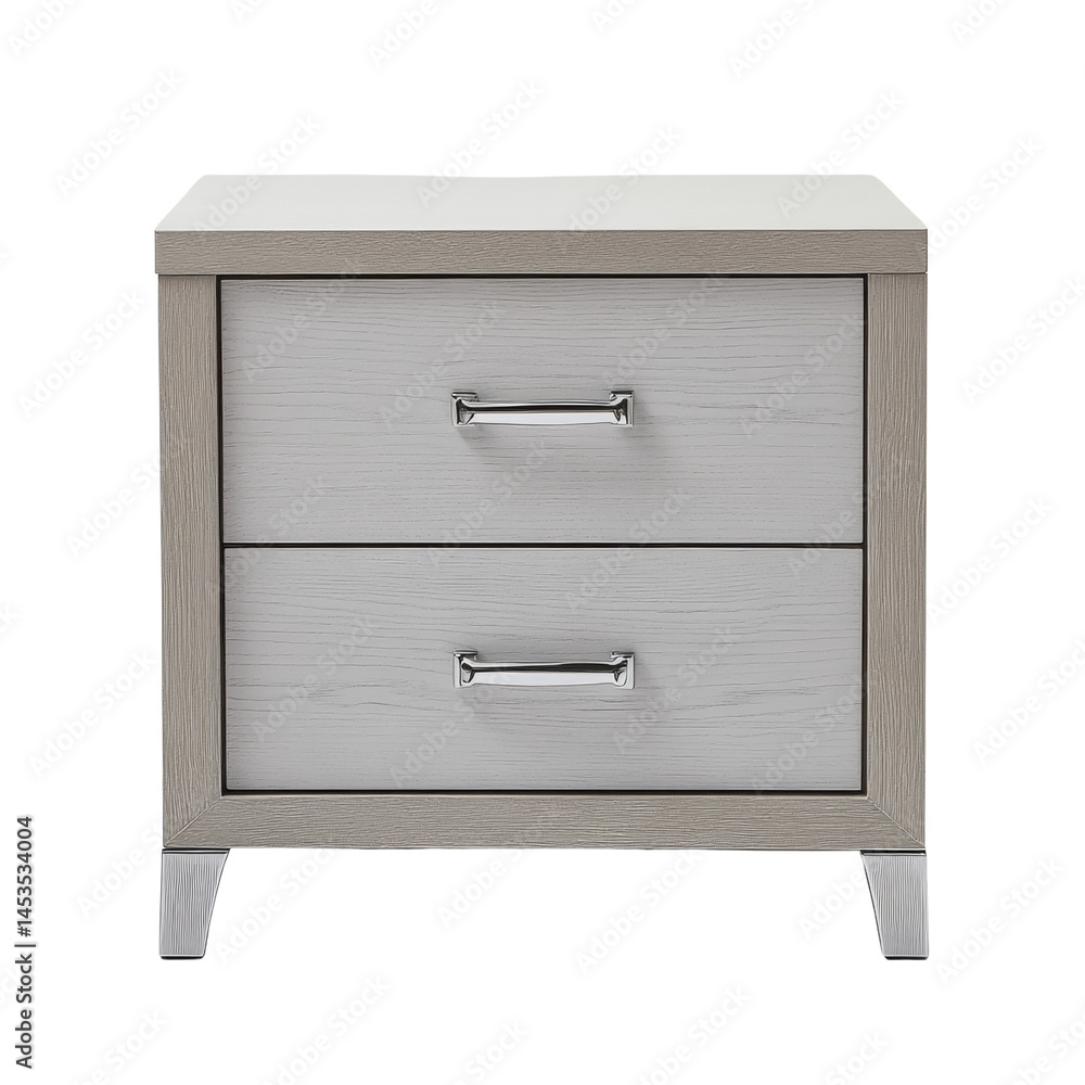 Elegant nightstand with dual drawers showcasing minimalist design on a transparent canvas Elegant nightstand with dual drawers showcasing minimalist design on a transparent canvas