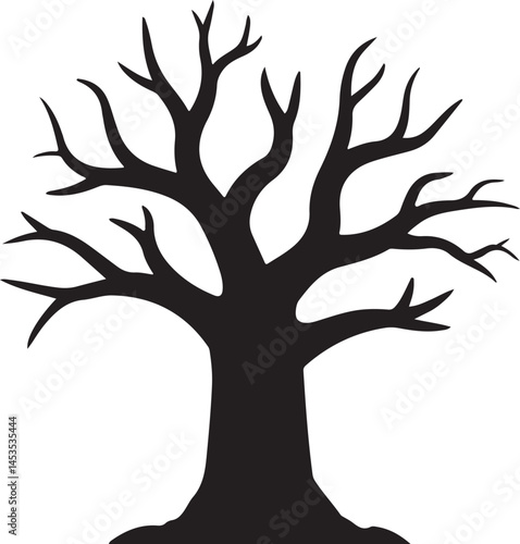 silhouette of tree dead tree against a clean white background