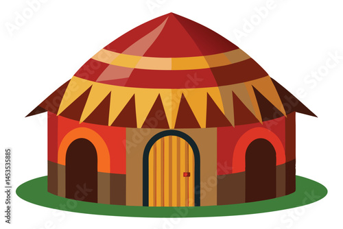 Colorful Illustration of a Traditional Round Hut