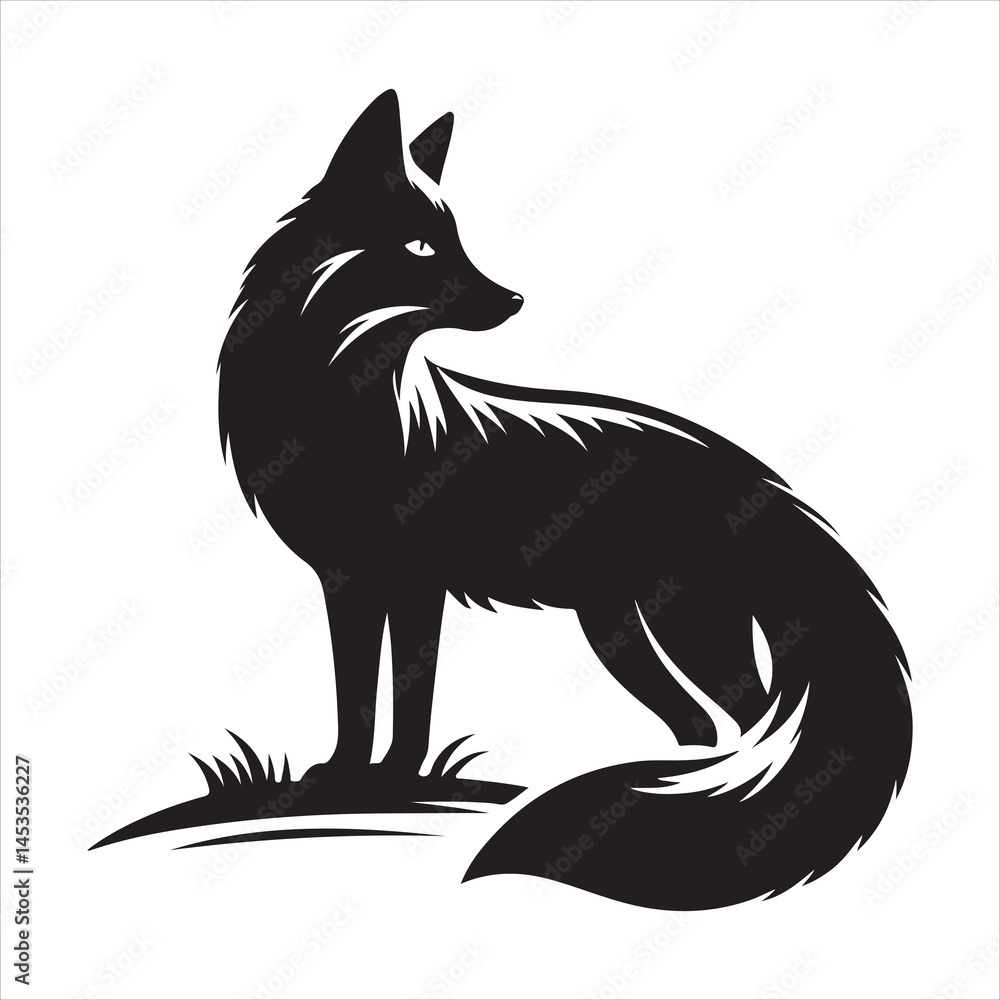 Obraz premium Silhouette vector of a fox standing on a white background