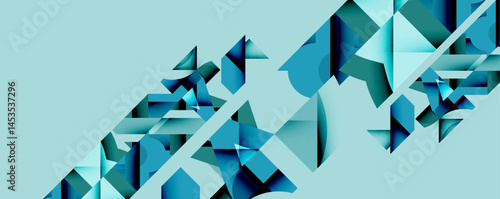 Abstract geometric shapes, varying shades blue, teal. Diagonal composition creates dynamic visual effect. Minimalist design, modern aesthetic.
