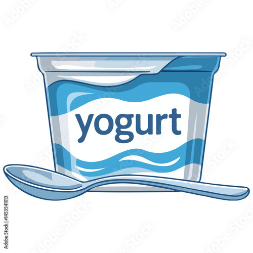 White yogurt in plastic cup isolated vector illustration on white background