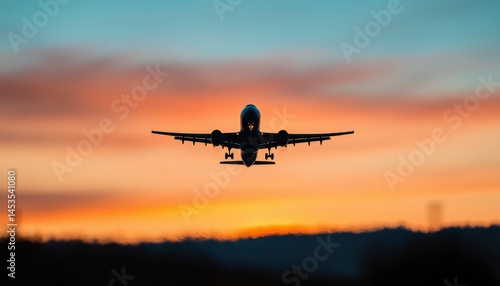 Wallpaper Mural Airplane landing at sunset (1) Torontodigital.ca