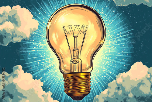 Bright Idea Glowing Lightbulb Inspiration Sky Clouds