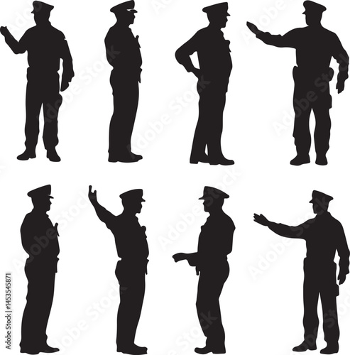 Silhouette Vector Art of Police Officers Directing Traffic: Law Enforcement, Safety, and Security Illustrations for Design Projects