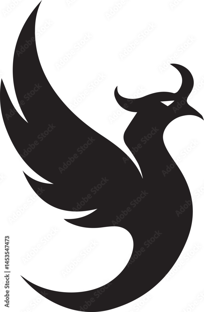 Obraz premium phoenix logo design icon silhouette style flat and minimal vector art illustration on a white background.