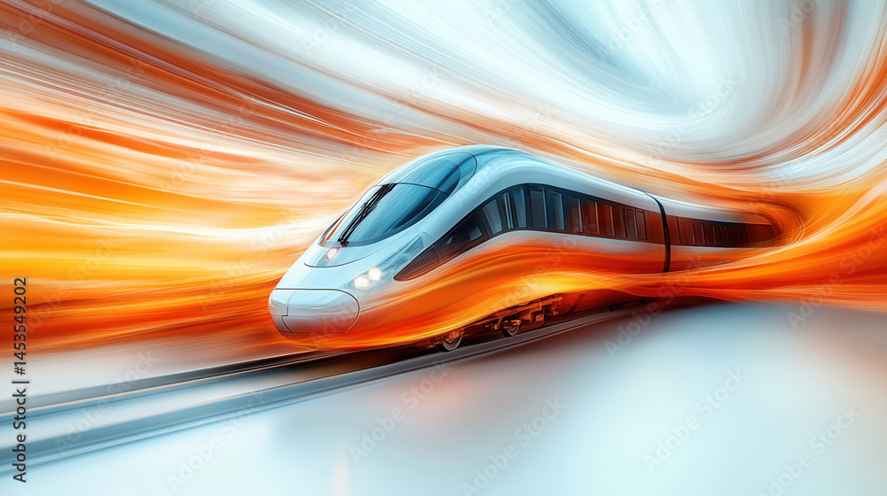 Fototapeta premium Fast train in motion clipart with lines indicating speed