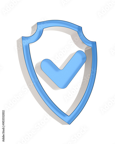 shield with checkmark on white background. Isolated 3D illustration