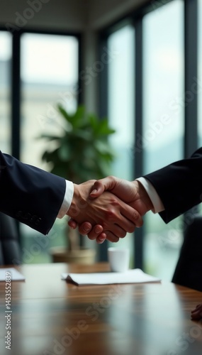 Successful business deal, handshake in boardroom, worker, executives, achievement