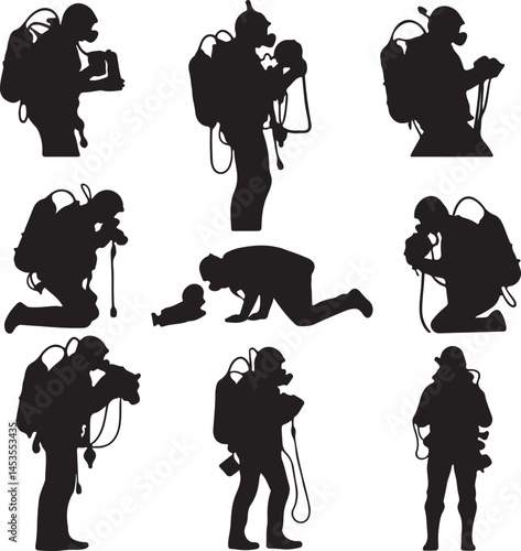 Scuba Diver Silhouettes Vector Art: Underwater Diving, Scuba Gear, and Marine Exploration Graphics for Design Projects and Illustrations