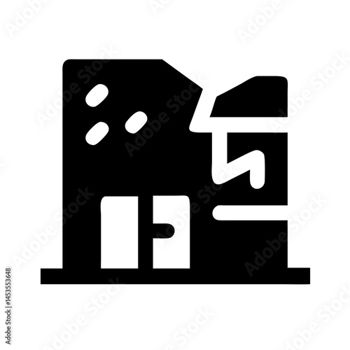 Icon of a damaged building to signify destruction or disrepair
