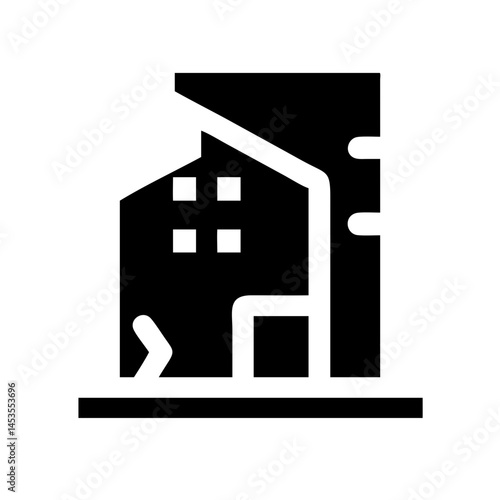 Icon of a damaged building to signify destruction or disrepair