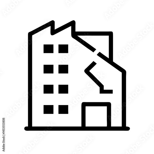 Icon of a damaged building to signify destruction or disrepair