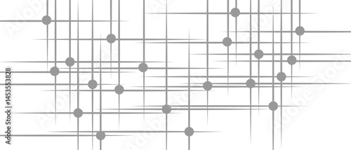 Abstract minimalist geometric pattern with thin grey lines and small grey circular nodes. Digital grid network design on a clean white background. Ideal for digital UI, infographics, or tech