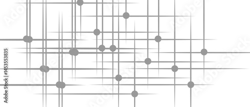 Abstract minimalist geometric pattern with thin grey lines and small grey circular nodes. Digital grid network design on a clean white background. Ideal for digital UI, infographics, or tech