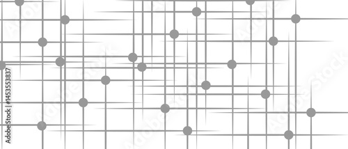 Abstract minimalist geometric pattern with thin grey lines and small grey circular nodes. Digital grid network design on a clean white background. Ideal for digital UI, infographics, or tech
