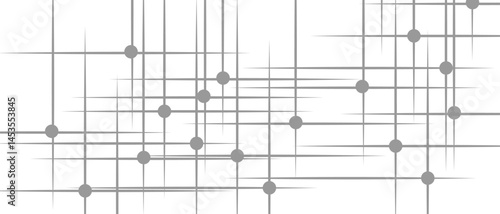 Abstract minimalist geometric pattern with thin grey lines and small grey circular nodes. Digital grid network design on a clean white background. Ideal for digital UI, infographics, or tech