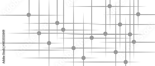 Abstract minimalist geometric pattern with thin grey lines and small grey circular nodes. Digital grid network design on a clean white background. Ideal for digital UI, infographics, or tech
