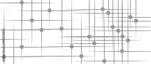 Abstract minimalist geometric pattern with thin grey lines and small grey circular nodes. Digital grid network design on a clean white background. Ideal for digital UI, infographics, or tech