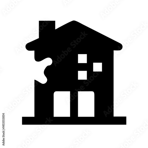 Icon of a damaged building to signify destruction or disrepair