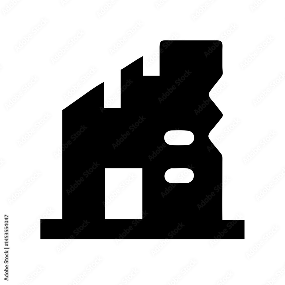 Icon of a damaged building to signify destruction or disrepair Icon of a damaged building to signify destruction or disrepair