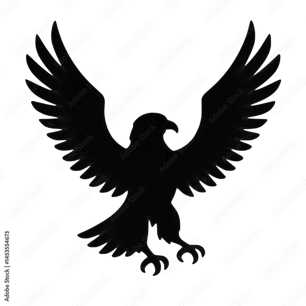 Obraz premium Black silhouette illustration of an eagle with outstretched wings.