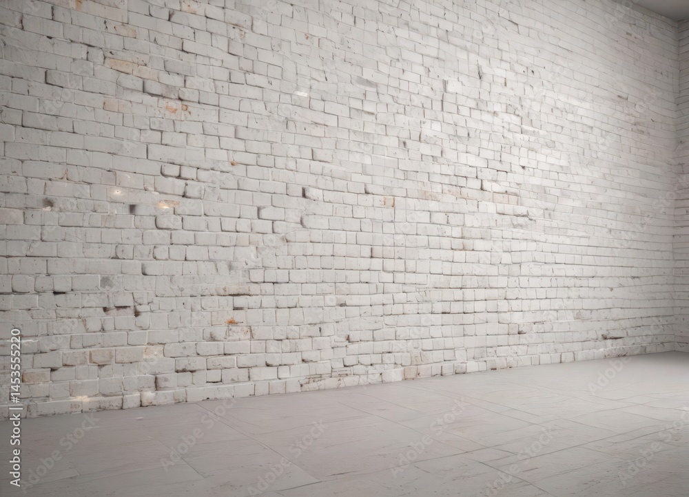Fototapeta premium Clean white brick wall background, soft lighting, perfect for overlay , design element, blank