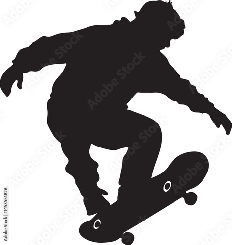 Skateboarder Silhouette in Action: Vector Graphic of a Skateboarder Performing a Trick, Extreme Sports Illustration, Skateboarding Art