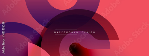 Abstract background features overlapping shapes, gradients. Pink, purple hues dominate composition. Modern design element.