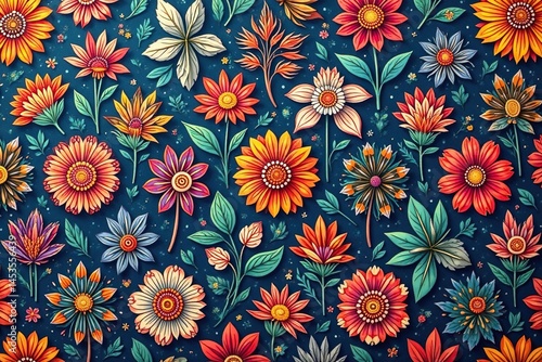 Seamless textile print with floral motif, diverse shapes and colors , botanical, repeat