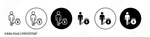 Man with weight debt icon. Design for web and mobile app. Vector illustration