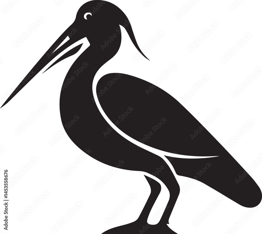 Obraz premium Ibis bird logo design icon silhouette style flat and minimal vector art illustration on a white background.