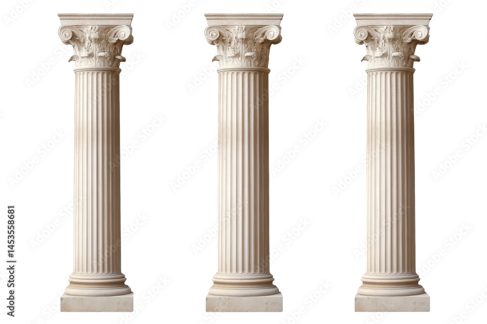 Classic Greek columns captured perfectly on transparent PNG isolated on a clean white background Classic Greek columns captured perfectly on transparent PNG isolated on a clean white background