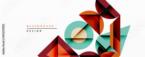 Abstract geometric shapes overlap, creating dynamic composition. Warm colorsorange, redcontrast cool teal. Minimalist design suggests modern aesthetic, clean background enhances visual impact.