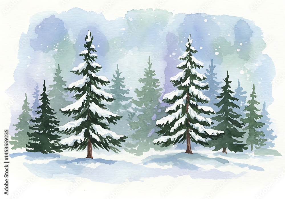 Winter Wonderland: Watercolor Snow-Covered Pines AI Generated Winter Wonderland: Watercolor Snow-Covered Pines AI Generated