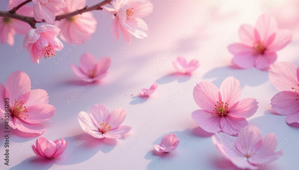 Obraz premium Soft pastel sakura petals, scattered, subtle repeating motif , cherry blossom petals, floral