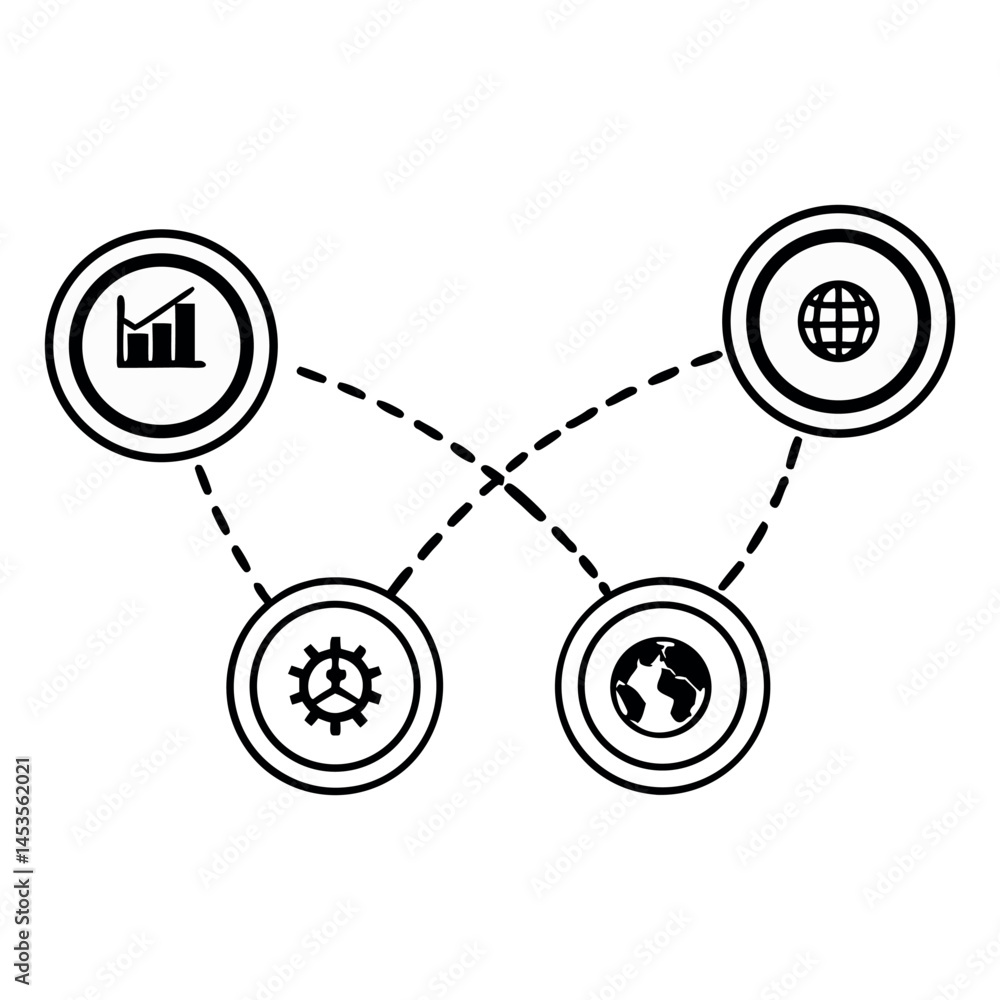 Abstract vector background with circles and network icons symbolizes business communication and social connection Abstract vector background with circles and network icons symbolizes business communication and social connection