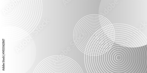 Minimalist gray background with circular patterns. The background is gray with a smooth texture and white concentric circles. Circle pattern background vector. Gray background. ilustration