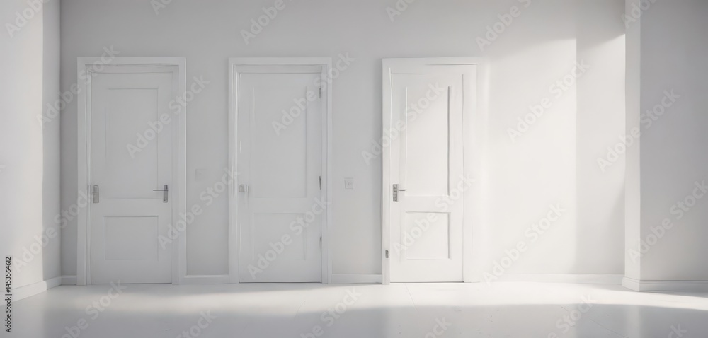 Clean white doors, open & closed, minimalist backdrop, doors, studio, blank Clean white doors, open & closed, minimalist backdrop, doors, studio, blank